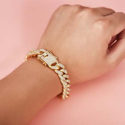 Iced 8mm Cuban Link Chain Gold Plated Bracelet-silviax