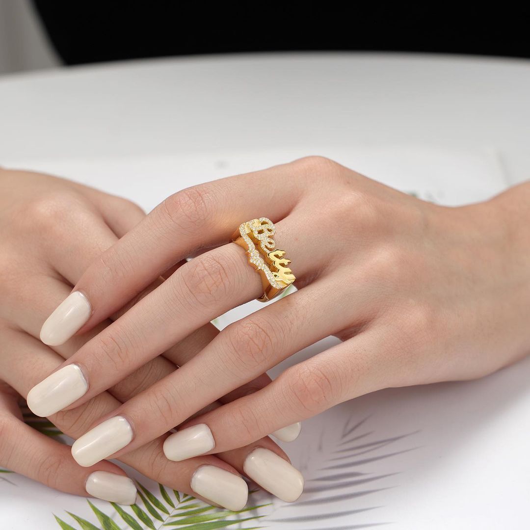 Custom Personalized Gold Plated Bling Bling Heart Name Ring-silviax