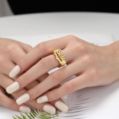 Custom Personalized Gold Plated Bling Bling Heart Name Ring-silviax