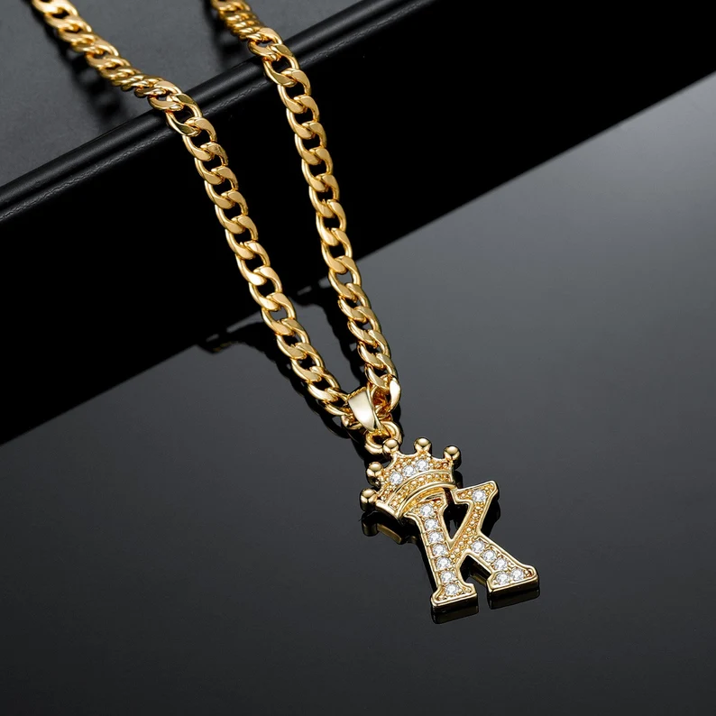Customized Iced Out Crown A-Z Letter Initial Necklace Hip Hop Style-silviax