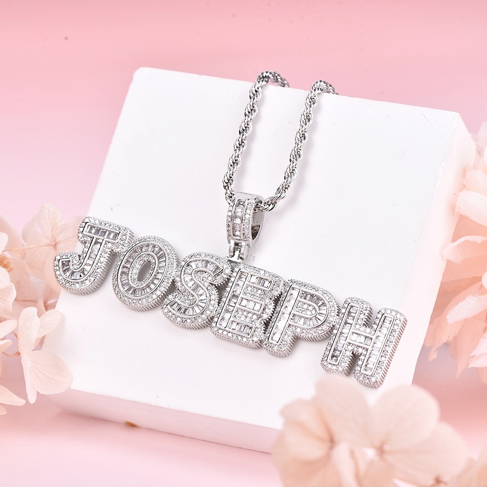 Iced Out Rope Chain 2 to 6 Baguette Letters Custom Name Initial Necklace-silviax