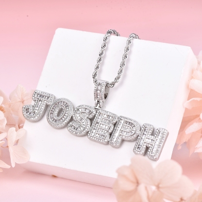 Iced Out Rope Chain 2 to 6 Baguette Letters Custom Name Initial Necklace-silviax