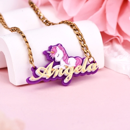 Unicorn Acrylic Personalized Custom Name Necklace-silviax