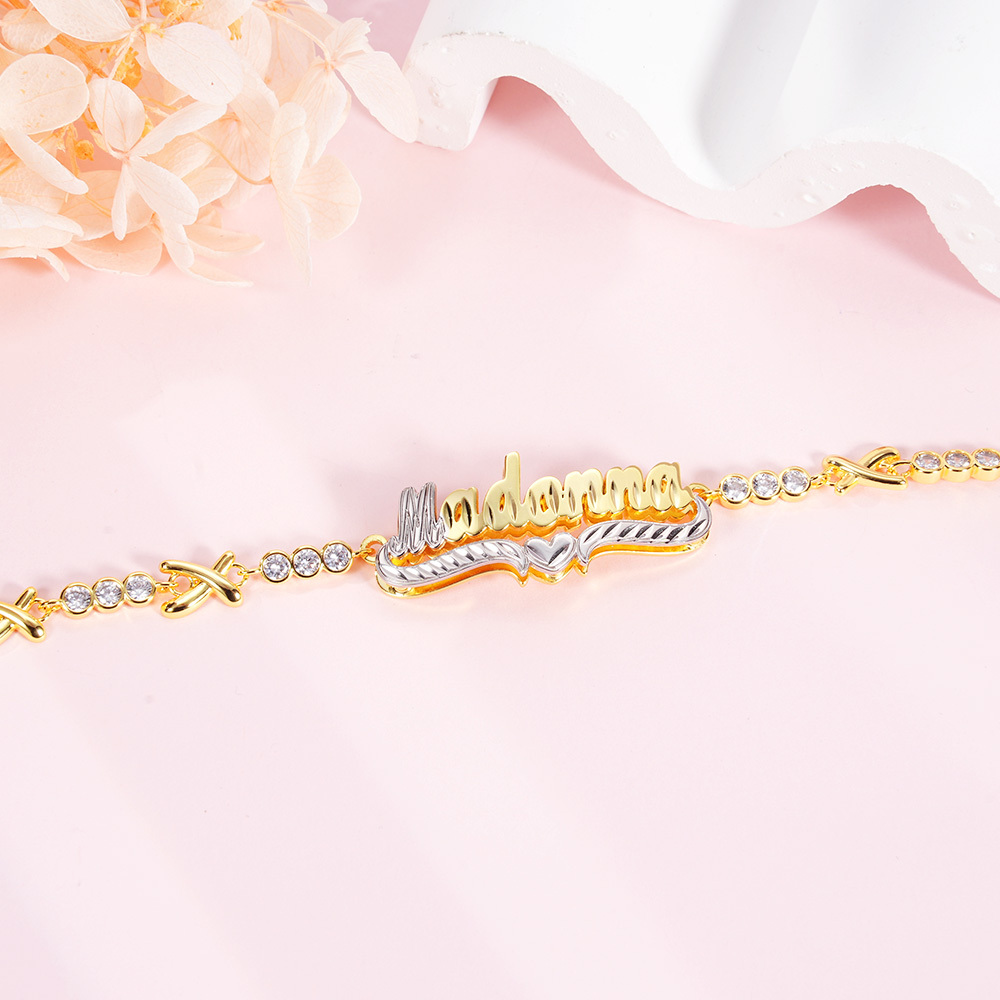 XOXO Chain Two Tone Personalized Custom Set Name Necklace And Bracelet-silviax
