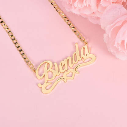 Personalized Double Plated Hollow Heart Name Necklace Bamboo Earrings Set-silviax