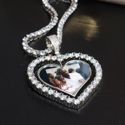 Tennis Chain Heart Shaped Personalized Custom Gold Plated Photo Pendant Necklace-silviax