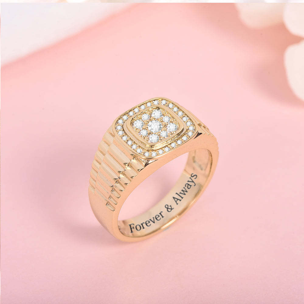 CZ Watch Band Style Personalized Engraved Square Cluster Ring-silviax