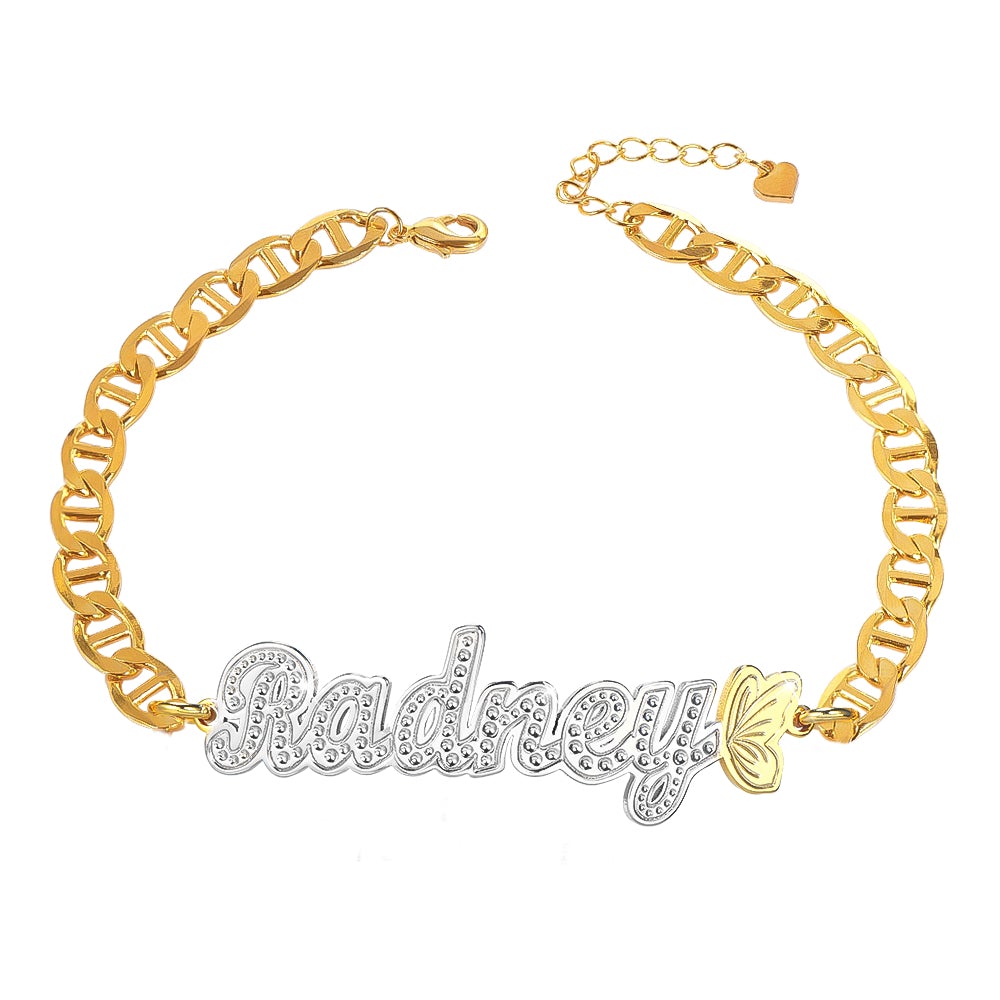 Butterfly Two Tone Personalized Custom Gold Plated Name Anklet-silviax
