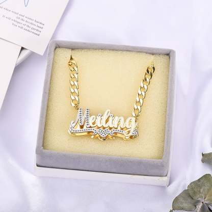 Double Plate Two Tone Heart Nameplate Pendant With Cuban Chain Personalized Custom Gold Plated Name Necklace-silviax