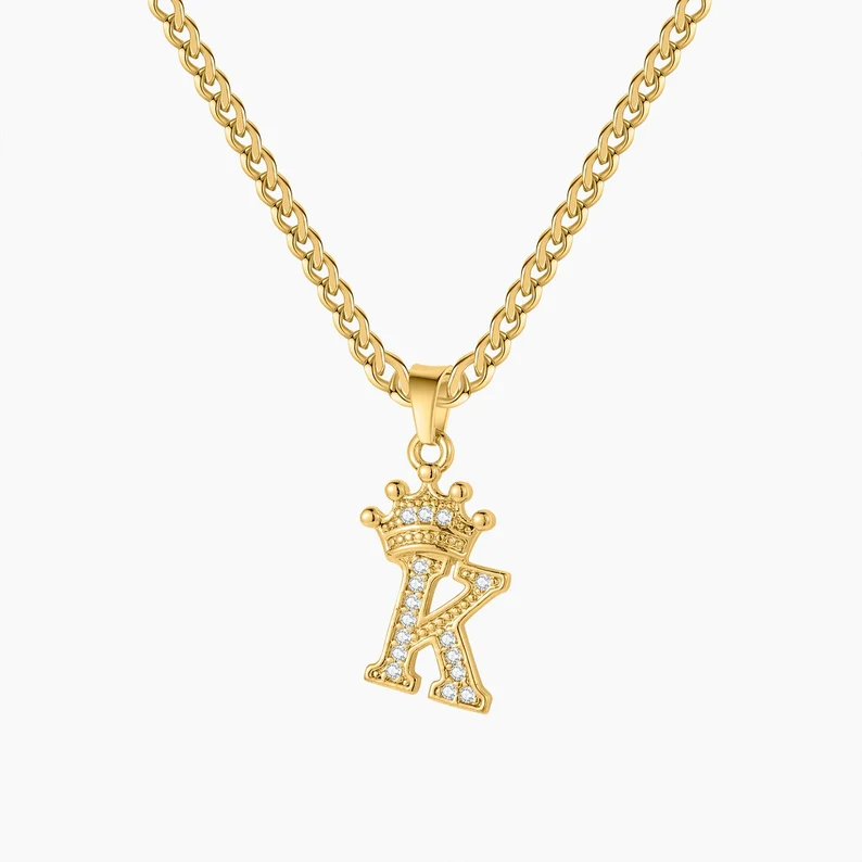 Customized Iced Out Crown A-Z Letter Initial Necklace Hip Hop Style-silviax
