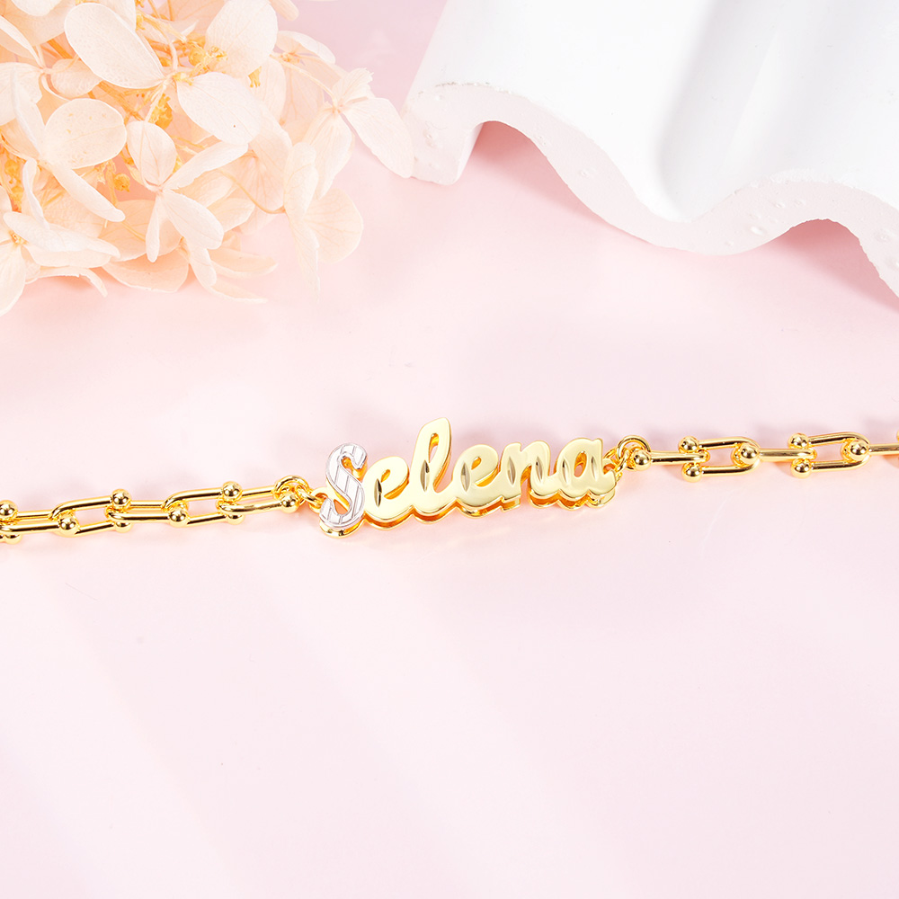 U Type Chain Two Tone Nameplate Personalized Custom Name Bracelet-silviax