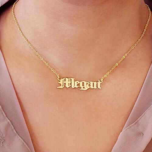 Old English Font Engraved Nameplate Pendant Personalized Custom Gold Plated Name Necklace Goth Style-silviax