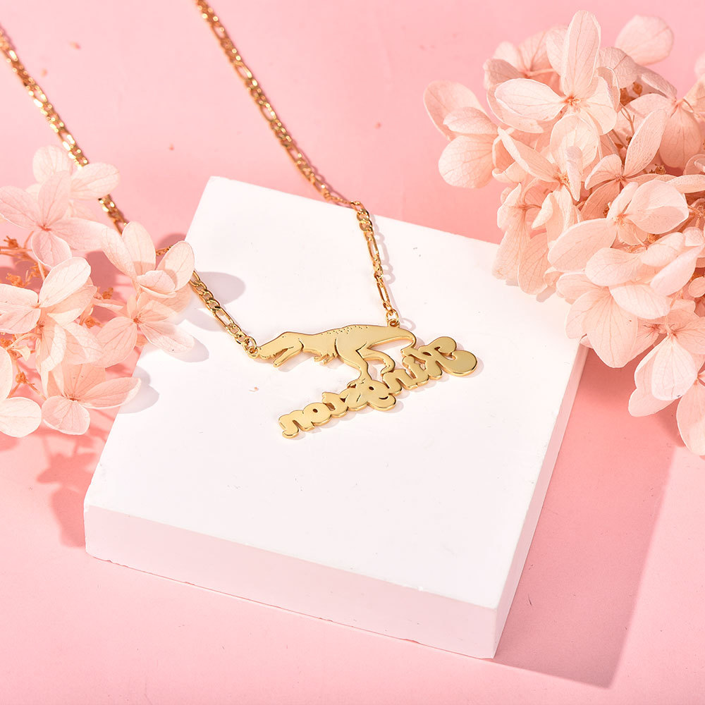 Dinosaur Nameplate Pendant Personalized Custom Gold Plated Name Necklace-silviax