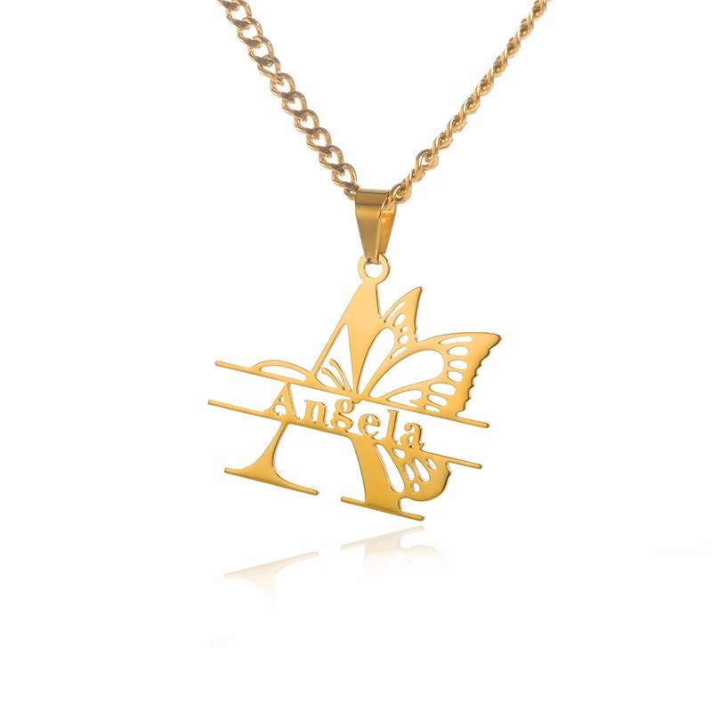 Butterfly Big First Letter Personalized Custom Gold Plated Name Necklace Choker Necklace-silviax
