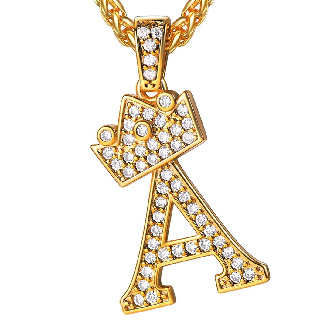 Gold Plated Inlay Crystal Crown Letter Initial Necklace-silviax