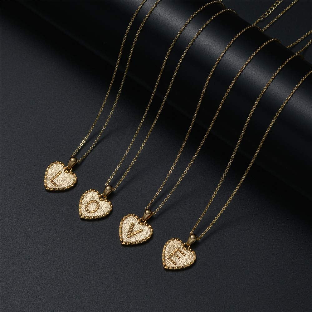 Gold Plated Heart Pendant Initial Letter Necklace-silviax