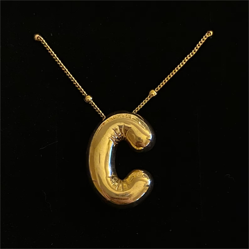 Personalized Custom Gold Plated Balloon Letter Initial Necklace with B
