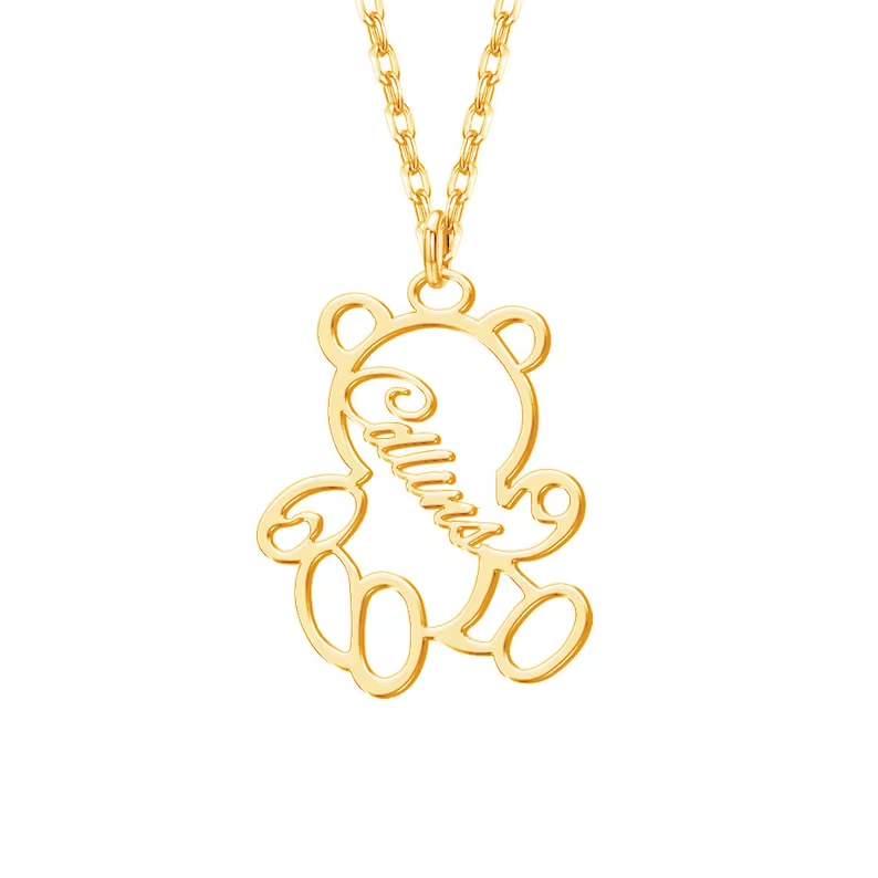 Cute Bear Personalized Custom Gold Plated Name Necklace Kids Gift