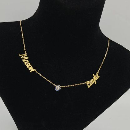 Personalized Gold Plated Blue Eye Pendant Two Name Necklace Women Gift-silviax