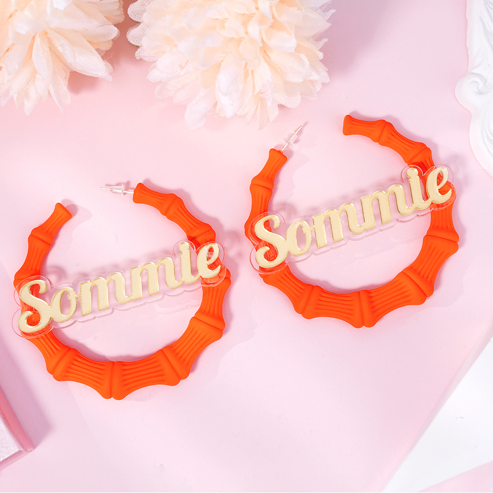60mm Bamboo Earrings Personalized Custom Acrylic Macron Gorgeous Name Earrings -silviax