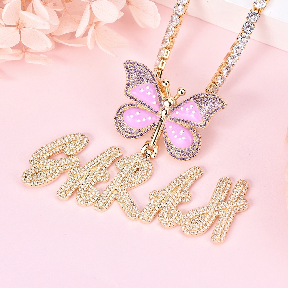 Custom Butterfly Nameplate Pendant 2-6 Letters Initial Name Necklace-silviax