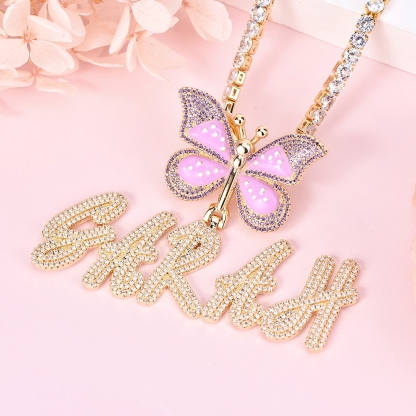 Custom Butterfly Nameplate Pendant 2-6 Letters Initial Name Necklace-silviax
