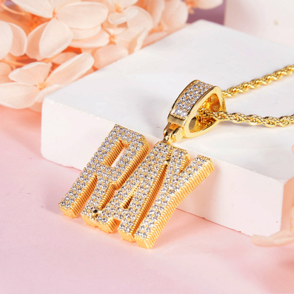 Hip Hop Style Custom Block Pendant Zirconia Initial Name Necklace 2 to 6 Letters-silviax