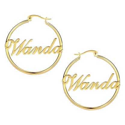 Personalized Custom Jewelry Set 2pcs Gold Plated Name Necklace Name Hoop Earrings