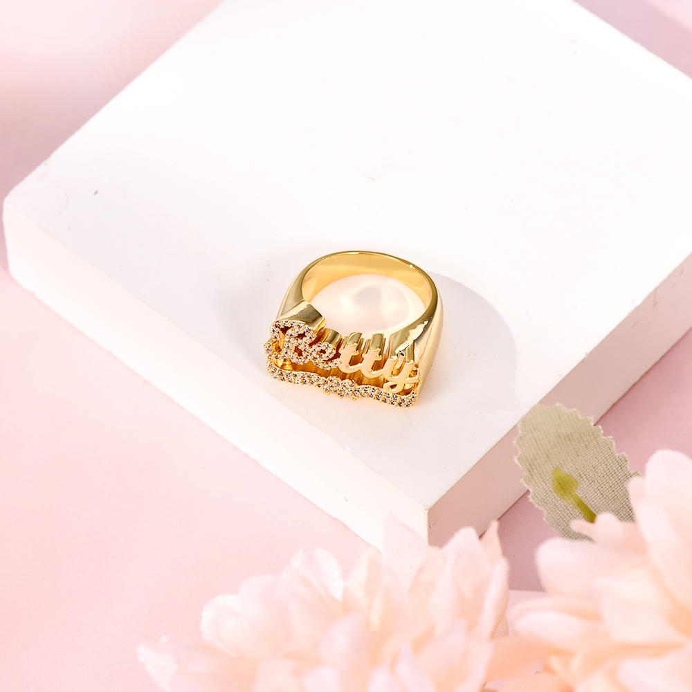 Custom Personalized Gold Plated Bling Bling Heart Name Ring-silviax