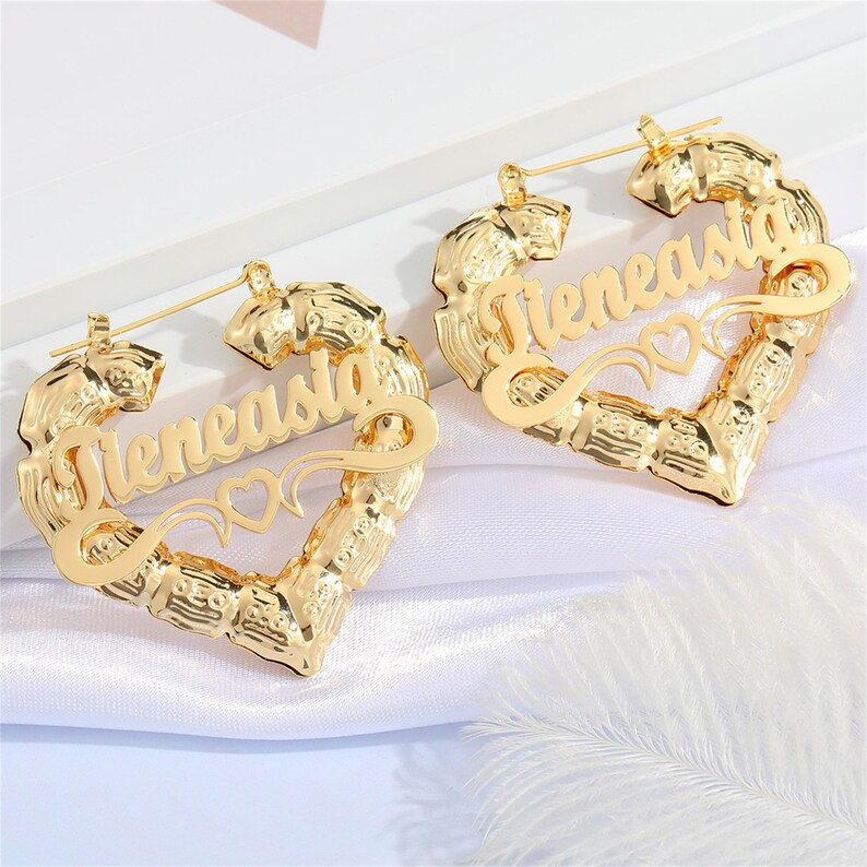 Heart Shaped Hollow Heart Nameplate Personalized Custom Gold Plated Ba