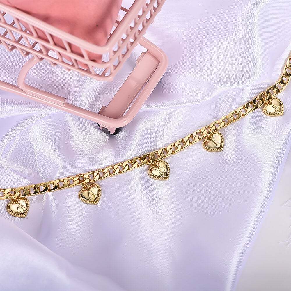Engraved Capital Letter Heart Pendant With Cuban Chain Personalized Custom Gold Plated Name Necklace-silviax