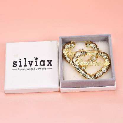 Heart Bamboo Gold Plated Personalized Custom Name Bamboo Earrings-silviax