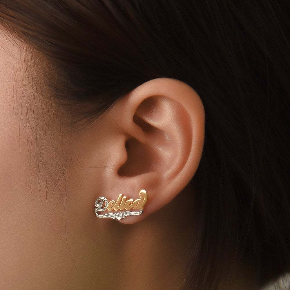 Two Tone Heart Gold Plated Personalized Custom Name Earrings-silviax