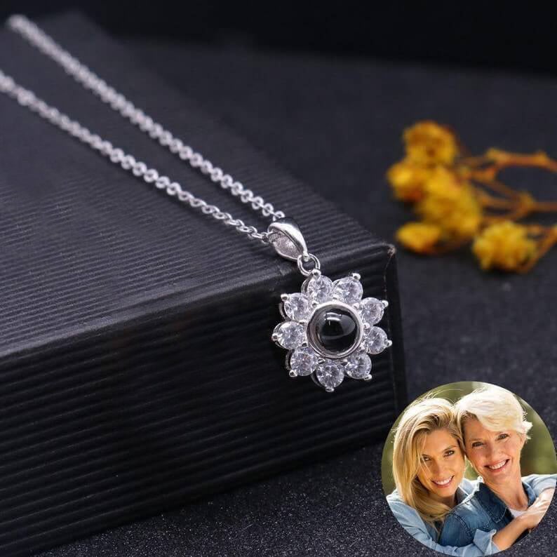 Personalized Flower Shaped Color Photo Projection Necklace-silviax