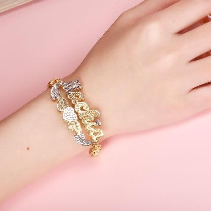 Double Layer Two Tone XOXO Chain with Heart Personalized Custom Gold Plated Name Bracelet-silviax