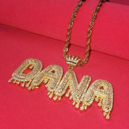 Crown Custom 2 to 6 Drip Letters Gold Plated Initial Necklace Hip Hop Style-silviax