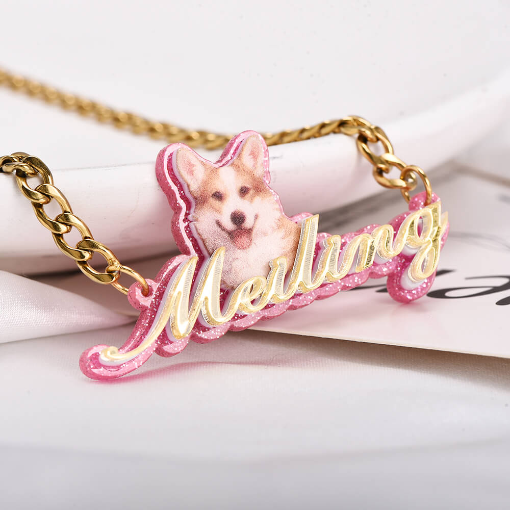 Photo Image Acrylic Personalized Custom Name Necklace  purple-silviax