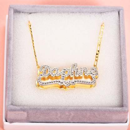 Double Plate Two Tone with Heart Personalized Custom Gold Plated Name Necklace-silviax
