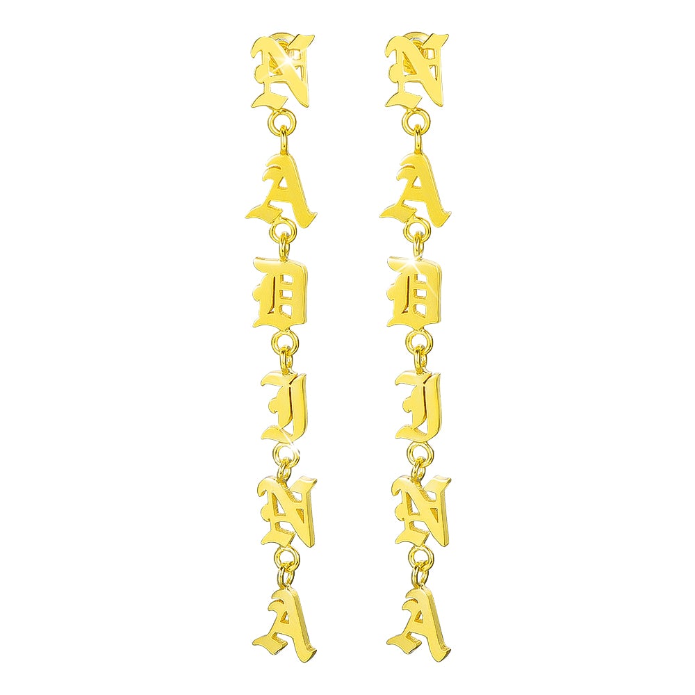 Old English Drop Gold Plated Personalized Name Earrings-silviax