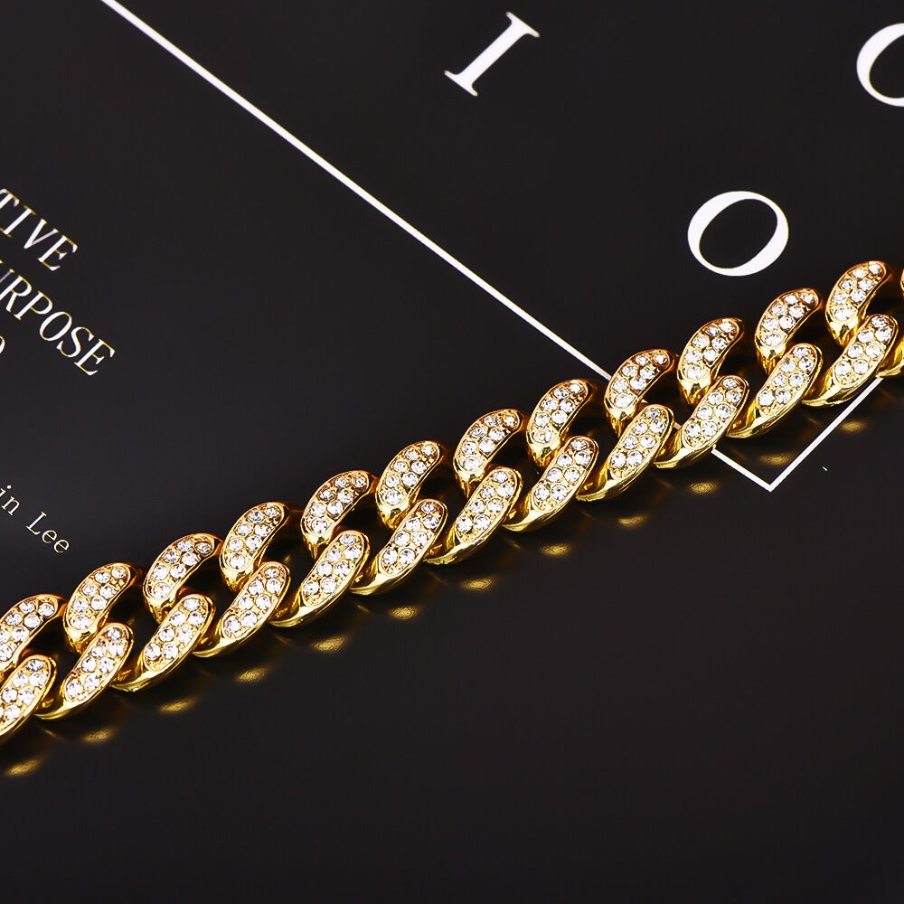 Iced 8mm Cuban Link Chain Gold Plated Bracelet-silviax