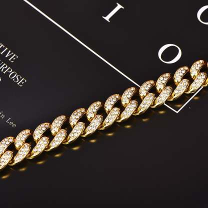 12MM Cuban Chain Gold Plated CZ Fully Iced-Out Necklace Hip Hop Style Jewelry for Men Women-silviax
