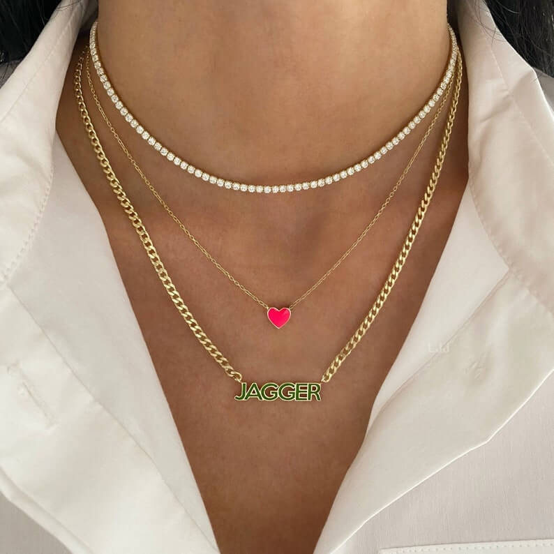 Green Enamel Nameplate Personalized Custom Gold Plated Name Necklace-silviax