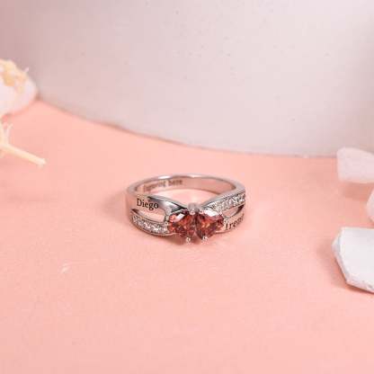 Personalized 2 Heart Birthstone And 2 Names Mothers Engraved Ring-silviax