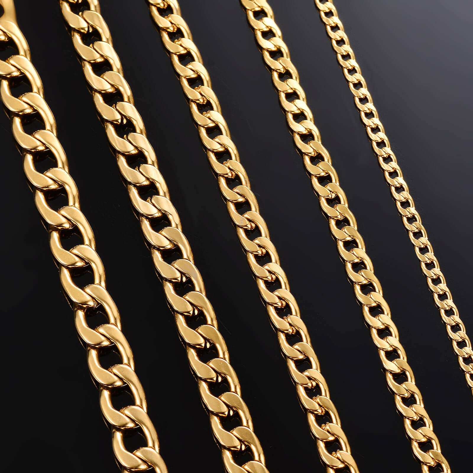 Cuban Link Chain 3mm-7mm Gold Plated Necklace-silviax