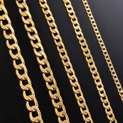 Cuban Link Chain 3mm-7mm Gold Plated Necklace-silviax