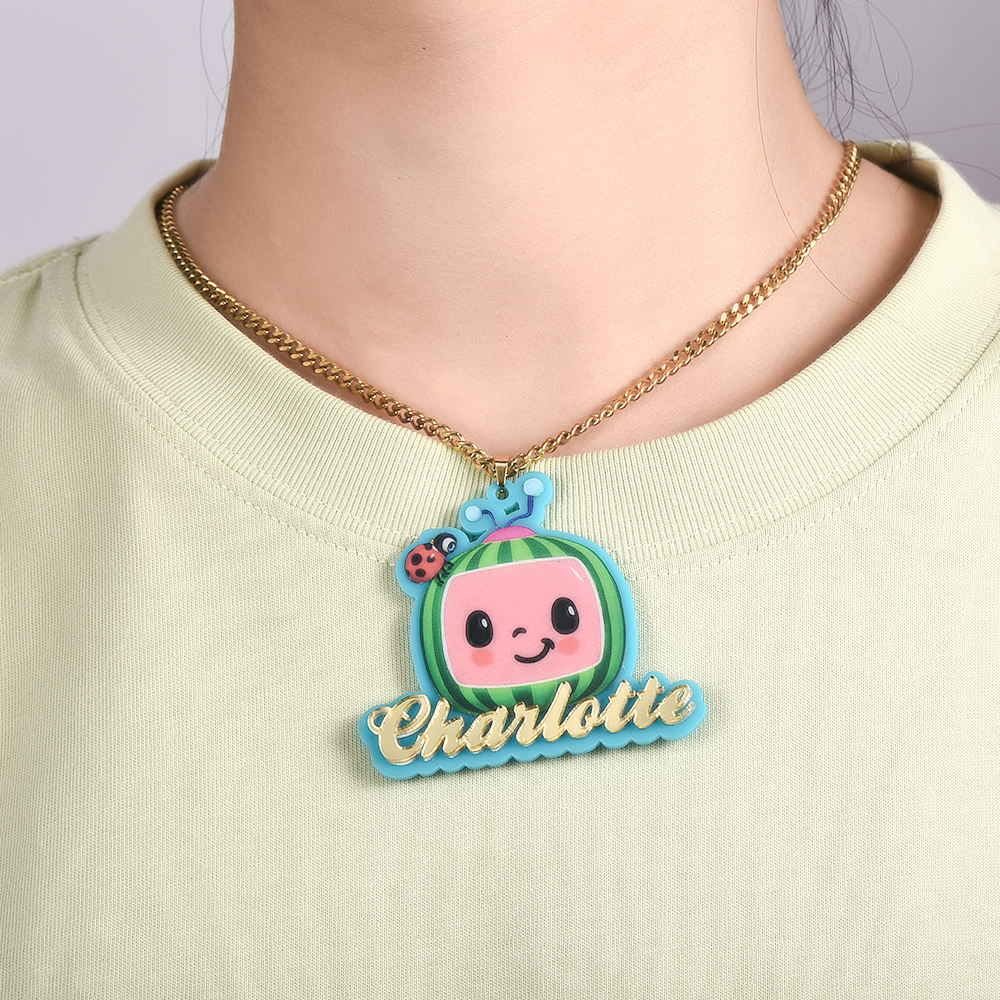 Cute Cartoon Watermelon Necklace Personalized Acrylic Name Necklace for Children-silviax
