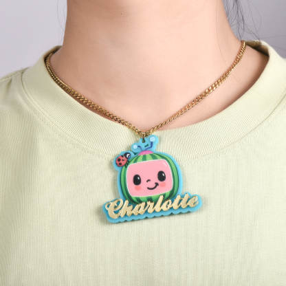 Cute Cartoon Watermelon Necklace Personalized Acrylic Name Necklace for Children-silviax
