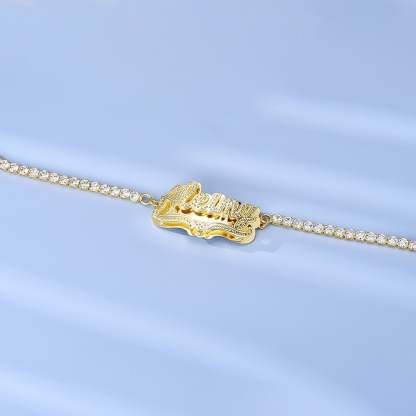 Double Plate with Tennis Chain nameplate Personalized Custom Gold Plated Name Necklace and Bracelet Set-silviax