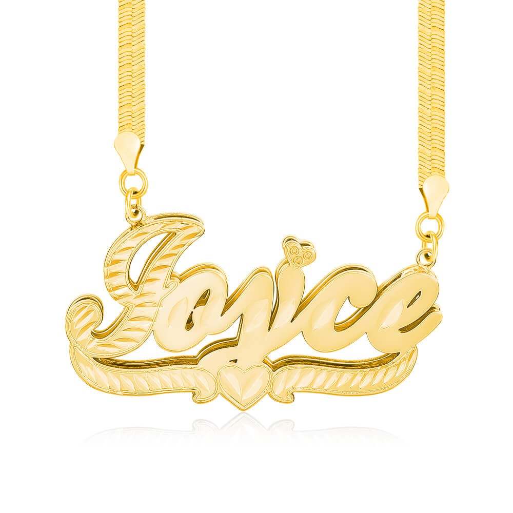 Double Layer Nameplate With Heart Pendant Personalized Custom Gold Plated Name Necklace Snake Chain-silviax