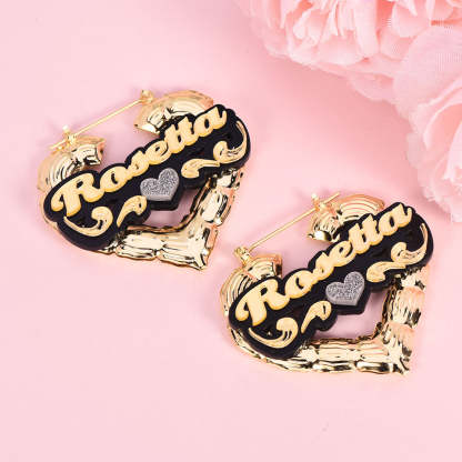 Heart Shaped Two Tone Acrylic Earrings with Heart Personalized Custom Bamboo Name Earrings-silviax